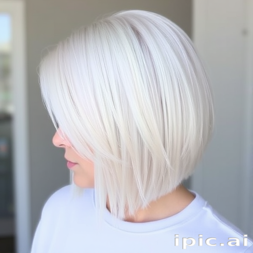 Sleek platinum blonde bob known as "Arctic Whisper" boasts razor-sharp edges and a glass-like shine, accented with delicate ice-blue lowlights for added dimension