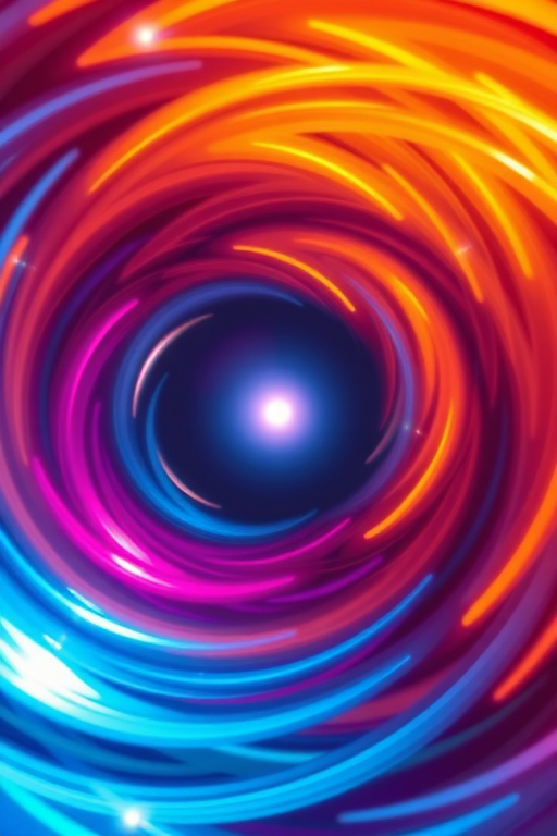 Create a vibrant abstract image of swirling light patterns in a circular formation with a bright center, using a high-resolution digital camera, aperture f/2.8, shutter speed 1/60 sec, ISO 100, and a wide-angle lens to enhance depth and detail.