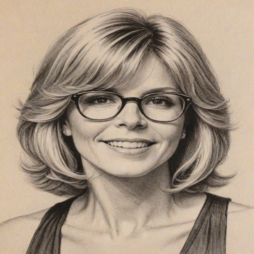 Bewitching Debby Boone, pencil sketch, portrait of Lovely woman 1976s in glasses, hair style beatnik, outline, clear lines, fine lines, 8k