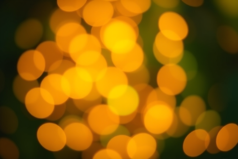 Create a vibrant bokeh background with soft blurred circles in warm shades of yellow, orange, and green, using a Canon EOS 5D Mark IV, aperture f/2.8, shutter speed 1/60 sec, ISO 100, with a 50mm lens at eye level to enhance image quality.