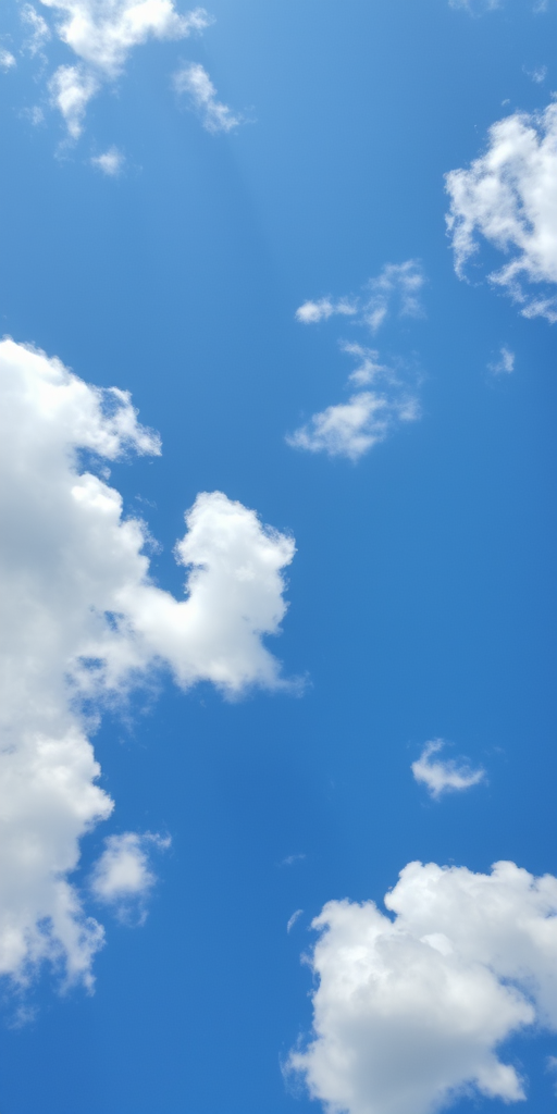 A clear blue sky filled with fluffy white clouds, captured with a DSLR camera at f/8.0 aperture, 1/2000s shutter speed, ISO 100, 18mm focal length, using a wide-angle lens for an expansive view.