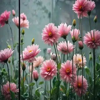 flowers behind glass wallpaper