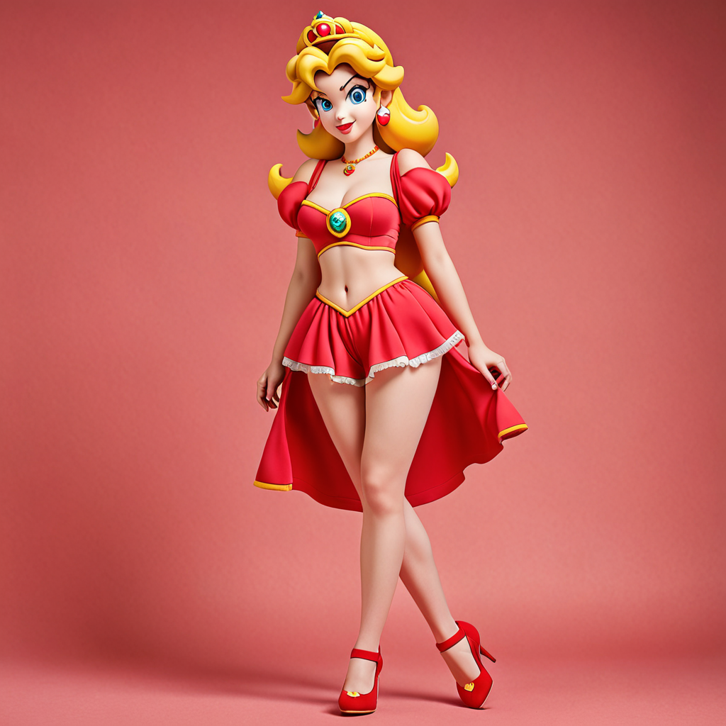 Free Ai Image Generator - High Quality and 100% Unique Images -  — princess  peach from the cartoon dressed in red harem see through underwear. Feet  visible. lined flat colors. Monochrom background.