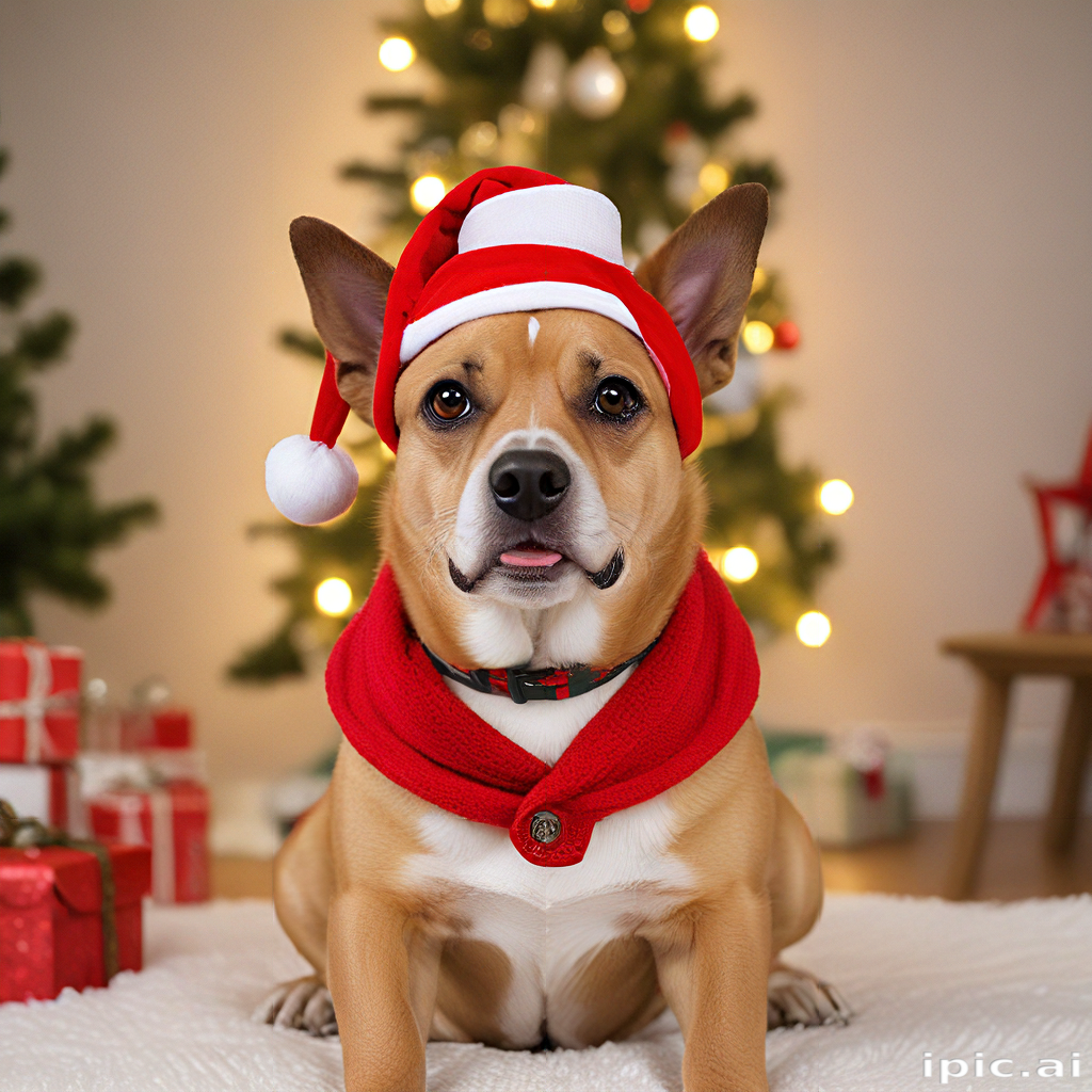 Adorable Dog Dressed in Santa Hat Surrounded by Holiday Decorations and ...