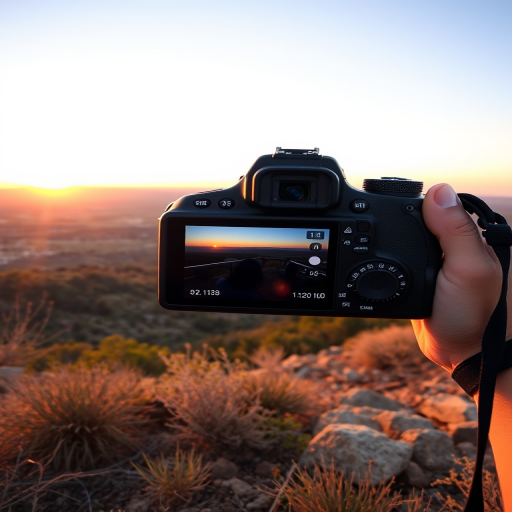 Capture a panoramic view of a serene landscape with a DSLR camera, 50mm lens, f/2.8 aperture, ISO 100, shutter speed 1/125 sec, at sunrise to enhance the colors and details in the image quality.