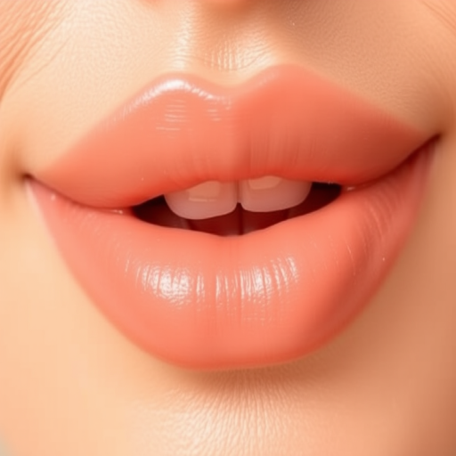 Peach-toned nude lips with a creamy satin finish and warm golden undertones, called "Sun-Kissed Nectar Glow"