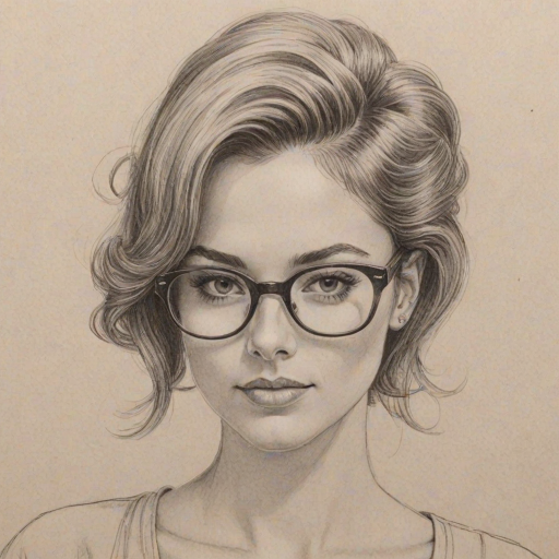 Delightful Sophia Taylor Ali, pencil sketch, portrait of Attractive woman 1968s in glasses, hair style beatnik, outline, clear lines, fine lines, 8k