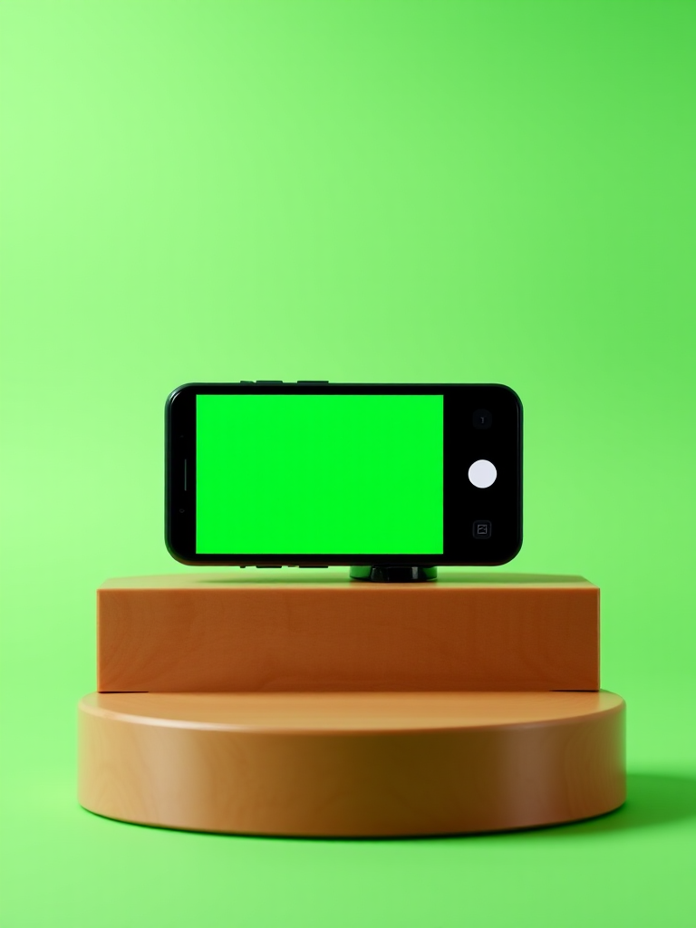 Create a high-resolution vector image of a smartphone with a green screen, shot from a straight-on view using a 50mm lens at f/2.8, ISO 100, and in a well-lit studio setting.