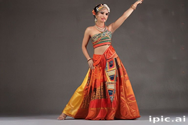 Pollerin A Dancer Showcasing Traditional Attire in Vibrant Colors and Patterns.