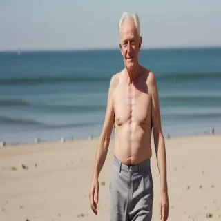 shirtless old man