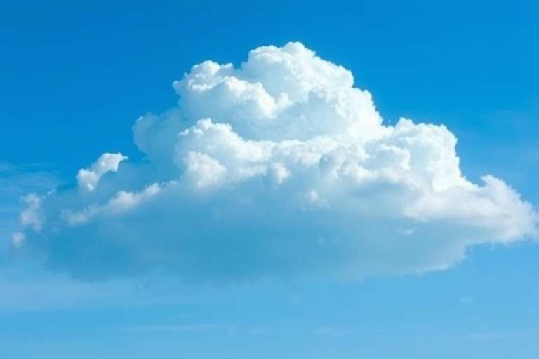 Generate a vibrant blue cloud illustration with a smooth gradient, using a 50mm lens on a DSLR camera set to f/8, ISO 100, with a medium depth of field from a slight high angle view.
