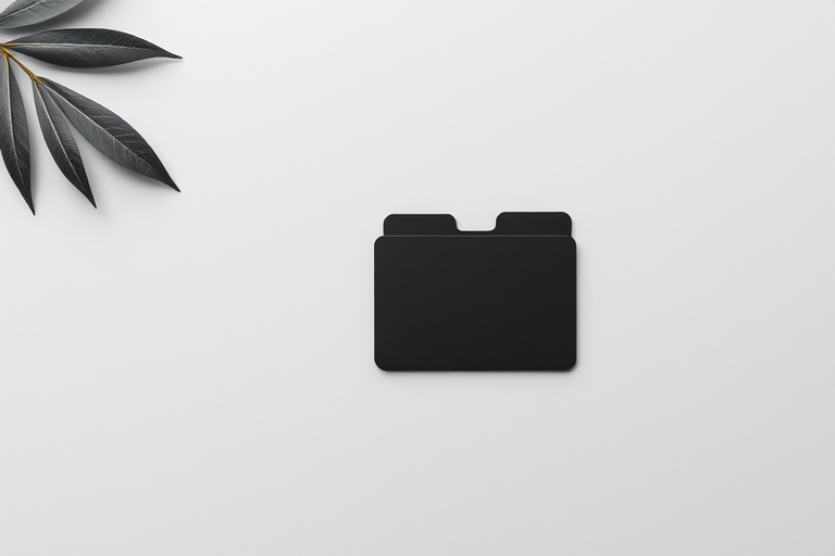 Create a high-resolution image of a simple black folder icon on a light gray background, shot with a DSLR camera at f/2.8 aperture, 50mm focal length, ISO 100, using a flat lay view and natural lighting for enhanced clarity and detail.