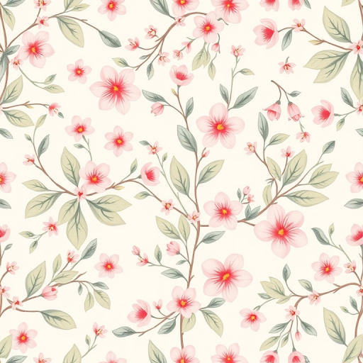 a seamless floral pattern featuring delicate leaves and blossoms in soft pastel colors with a light background