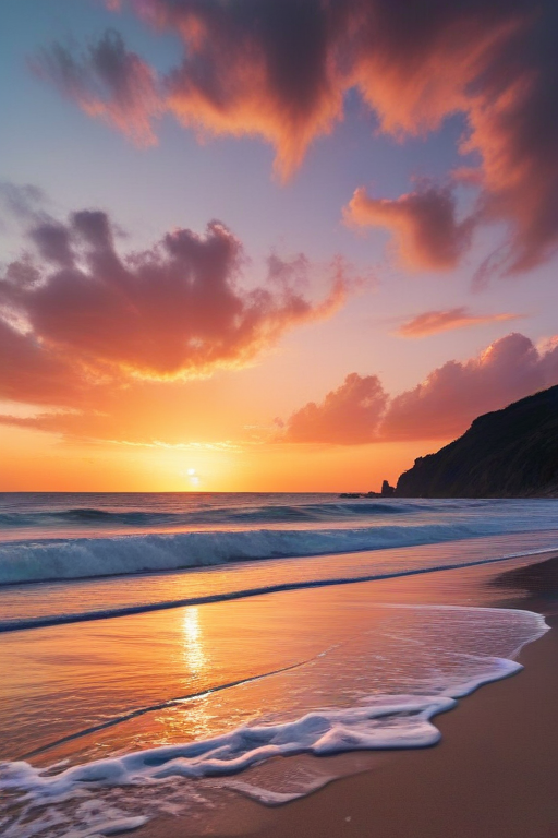 Stunning Sunset Over Tranquil Ocean Waves and Serene Beach Landscape