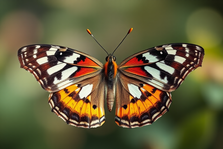 Regenerate a high-resolution image of a butterfly with detailed patterns and colors, using a Canon EOS 5D Mark IV, 85mm f/1.4 lens, aperture set to f/2.8, ISO 100, shot in natural light for vibrant colors and sharp details, focus on the butterfly centered in the frame.