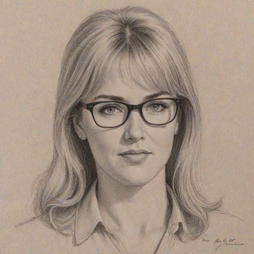 Wonderful Renee O'Connor, pencil sketch, portrait of Lovely woman 1957s in glasses, hair style beatnik, outline, clear lines, fine lines, 8k