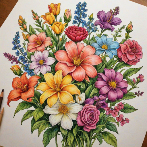 colored drawings of flowers
