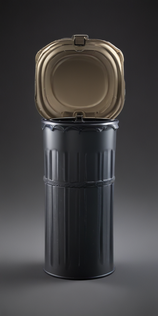 Stylish Black Trash Can with a Sleek, Open Lid for Easy Access