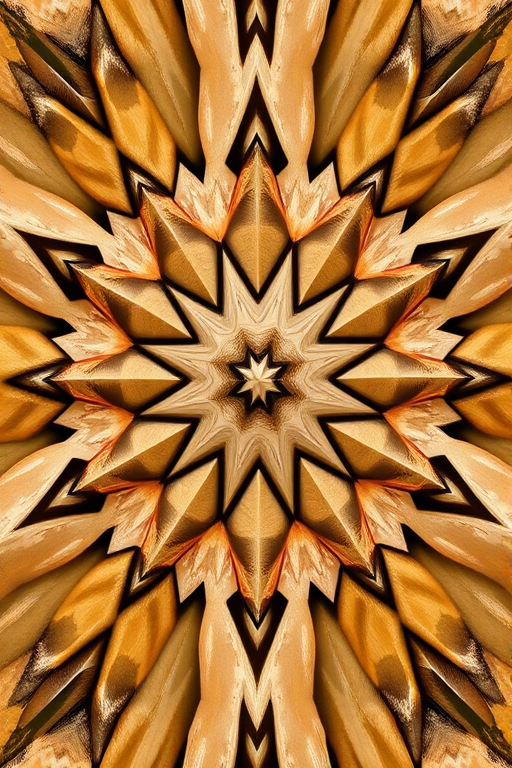 Create a symmetrical pattern of star-like shapes in neutral tones, using a Canon EOS 5D Mark IV with a 50mm f/1.8 lens, aperture set to f/8, ISO 100, and a focal length of 50mm for enhanced clarity and depth, captured from a top-down view for a seamless tiled effect.
