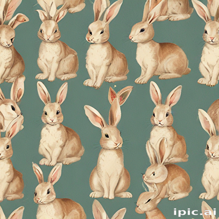 Live Rabbit Patterns Charming Pattern Featuring Adorable Rabbits on a Soft Teal Background