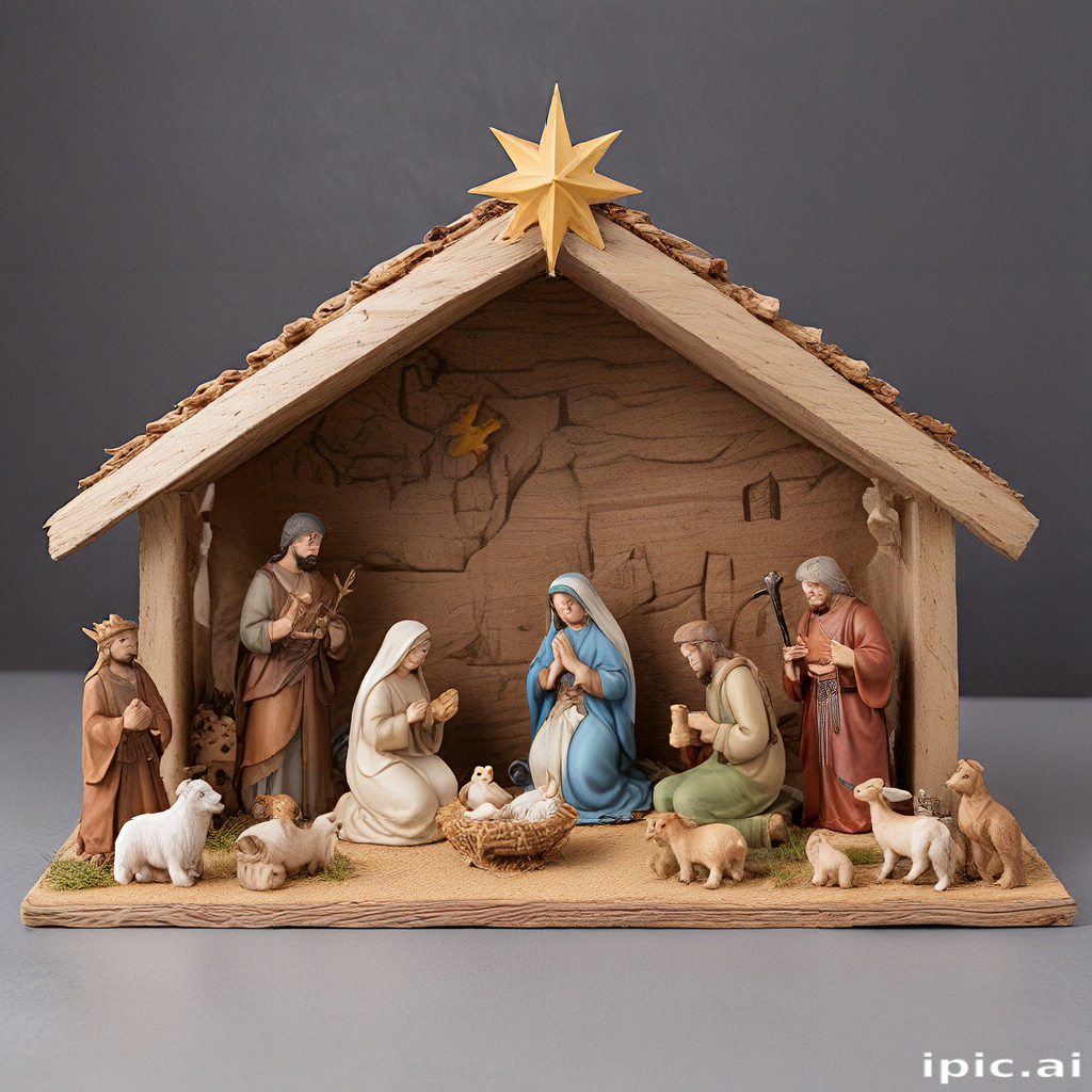 Beautiful Nativity Scene Depicting the Birth of Jesus Christ with Figures