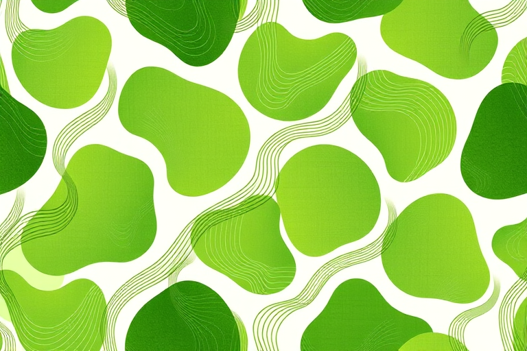 Create a seamless pattern of abstract green shapes with flowing lines, using a Canon EOS R5, 50mm lens, f/8 aperture, ISO 100, studio lighting for enhanced clarity and detail.