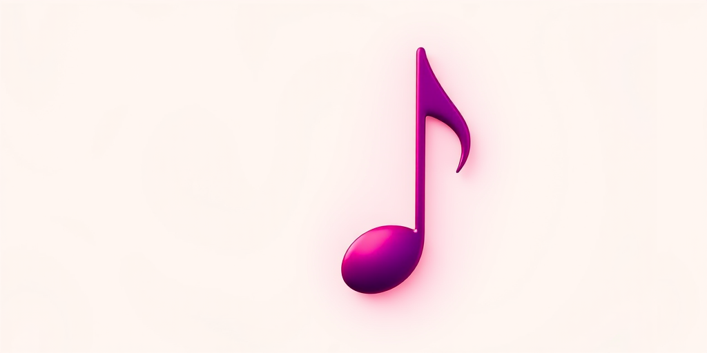 Create a high-resolution illustration of a musical note on a plain background, using a DSLR camera with a 50mm lens, aperture set to f/1.8 for blurred background, ISO 100 for clarity, and a soft diffused lighting setup to highlight the note's curves and contours.