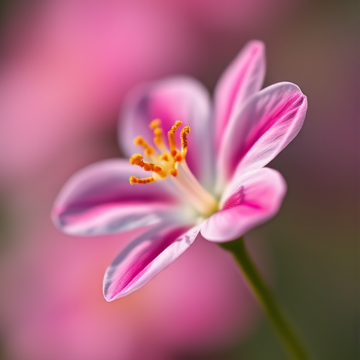 macro shot of a delicate flower with soft focus background, f/2.8 aperture, shutter speed 1/200s, ISO 100, natural light, Canon EF 100mm f/2.8L Macro IS USM lens, shallow depth of field, vibrant colors and soft bokeh effect