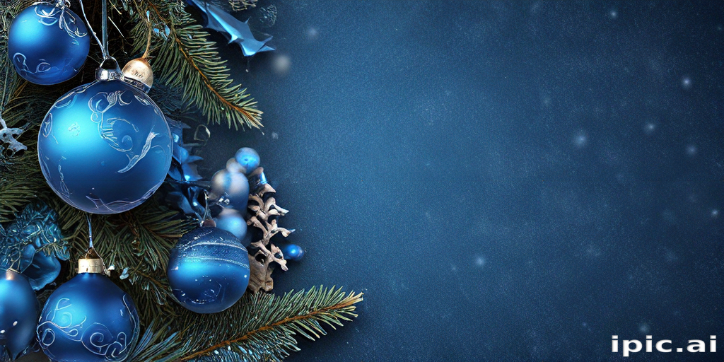 Elegant Blue Christmas Ornaments Hanging from a Festive Evergreen Tree