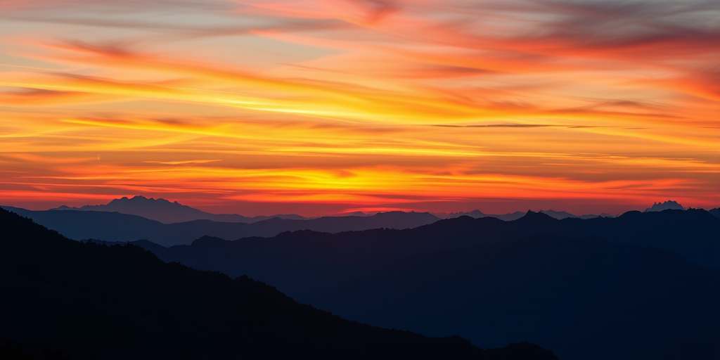 Generate a high-resolution image of a scenic sunset over a mountain range with vibrant colors, using a DSLR camera, 50mm lens, f/8 aperture, ISO 100, and a landscape orientation for clarity and detail.