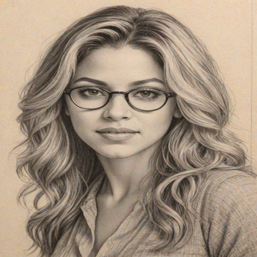 Superb Shakira, pencil sketch, portrait of Lovely woman 1934s in glasses, hair style beatnik, outline, clear lines, fine lines, 8k
