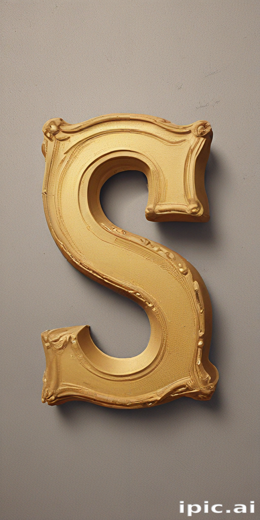 Elegant Golden Letter S with Ornate Design Against a Neutral Background