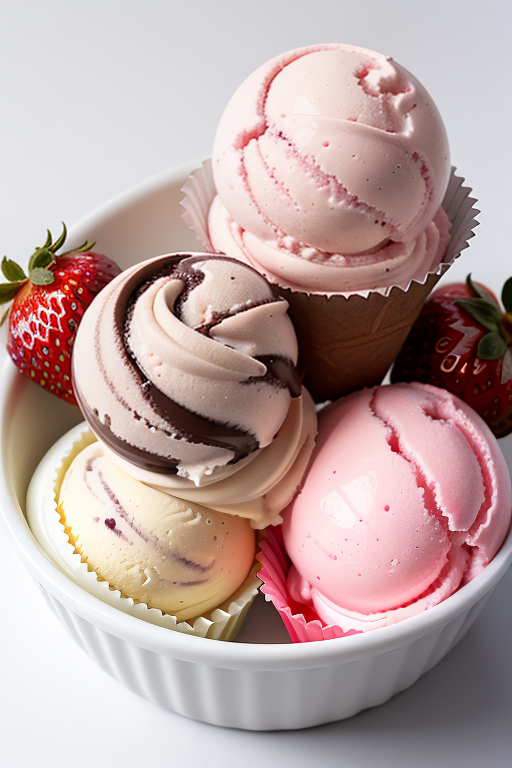 vanilla chocolate and strawberry ice cream