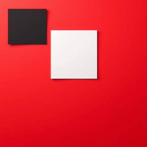 Create a flat design image featuring a black rectangle on the top left, a white rectangle beneath it, and a large red background, captured with a DSLR camera at f/8 aperture, ISO 100, 50mm lens, in landscape orientation, using a high dynamic range style for enhanced detail and color vibrancy.