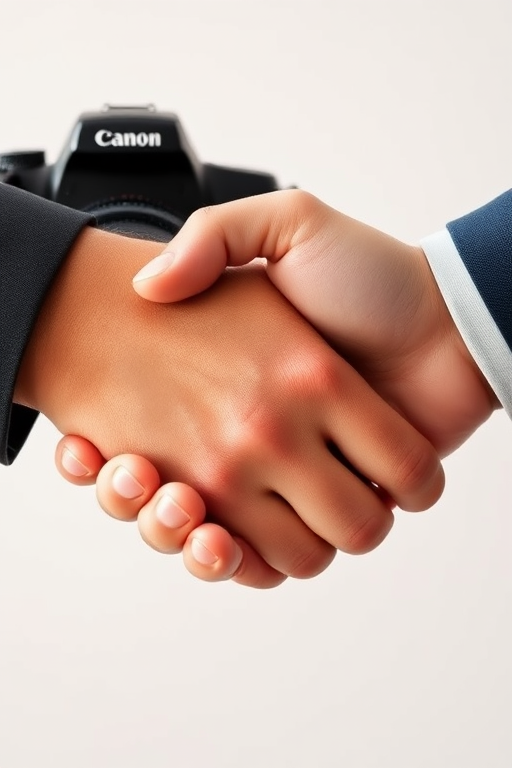 Create an image of two hands shaking, with a world map overlaying the handshake, using a DSLR camera with a focal length of 50mm, aperture set to f/2.8, ISO 100, with soft focus for a professional look and a bright, neutral background.