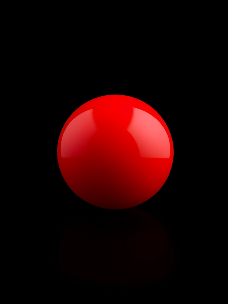 Create a high-resolution image of a 3D red sphere centered against a black background, using a DSLR camera with a 50mm lens, aperture set to f/2.8, shutter speed at 1/100s, ISO 100, and a soft focus blur for a professional look.