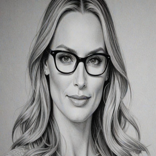Attractive Molly Sims, pencil sketch, portrait of Gorgeous woman 1941s in glasses, hair style beatnik, outline, clear lines, fine lines, 8k