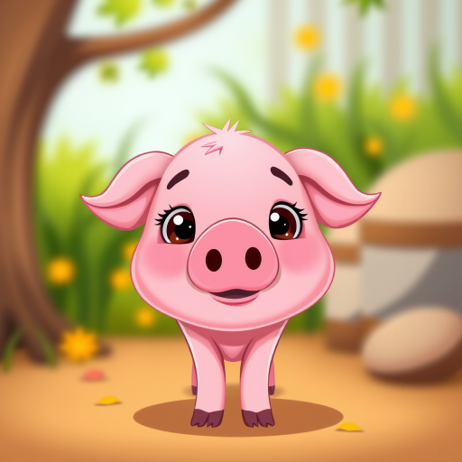 Create a high-resolution cartoon image of a cute pink pig face, shot with a DSLR camera at f/5.6 aperture, ISO 100, 50mm lens, front view, vibrant colors, smooth vector style.