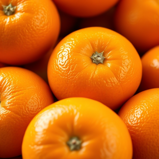 A close-up shot of vibrant oranges arranged closely together, taken with a DSLR camera using a 50mm lens, aperture set to f/2.8 for a shallow depth of field, ISO 100 for minimal noise, and a soft natural light to enhance the texture and color of the oranges.
