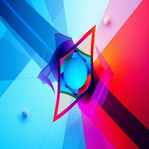 Create an abstract design with vibrant colors and geometric shapes, shot with a Canon EOS R5, 50mm lens, aperture f/1.8, ISO 100, 1/200s, in a high dynamic range style, with a top-down view for depth and perspective.