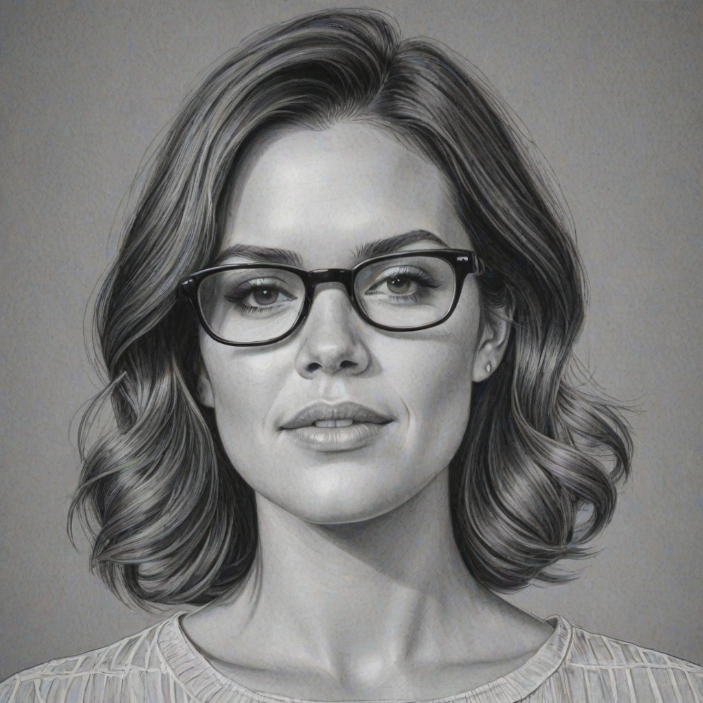 Sublime Mandy Moore, pencil sketch, portrait of Bewitching woman 1962s in glasses, hair style beatnik, outline, clear lines, fine lines, 8k