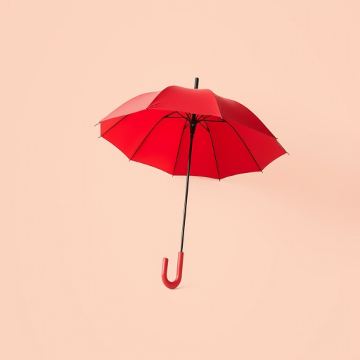 Rendering of a red umbrella against a neutral background, shot with a 50mm lens at f/2.8, ISO 100, shutter speed 1/125s, top-down view, using a DSLR camera with natural lighting to enhance color saturation and detail.
