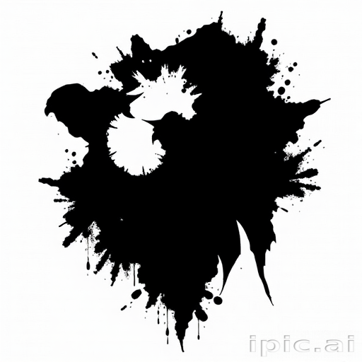 Blackout tattoo style named "Negative Space Illusion" using large areas of solid black ink with strategic gaps to create striking silhouettes and shapes, suitable for bold arm or leg designs
