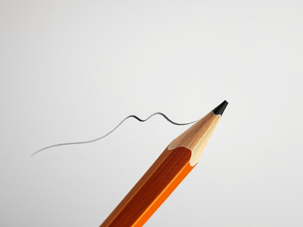 create an illustration of a wooden pencil drawing a flowing line on a soft gradient background, use a shallow depth of field, ISO 100, f/2.8, 50mm lens, natural lighting, digital art style