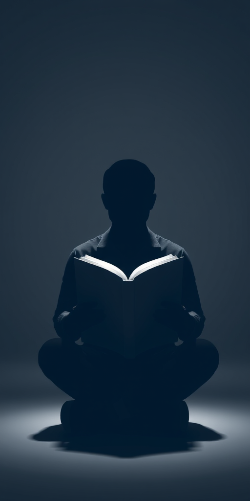 Create a minimalist icon of a person reading a book, front view, using a high-resolution digital camera, aperture f/2.8, shutter speed 1/125, ISO 100, in a studio lighting setup.