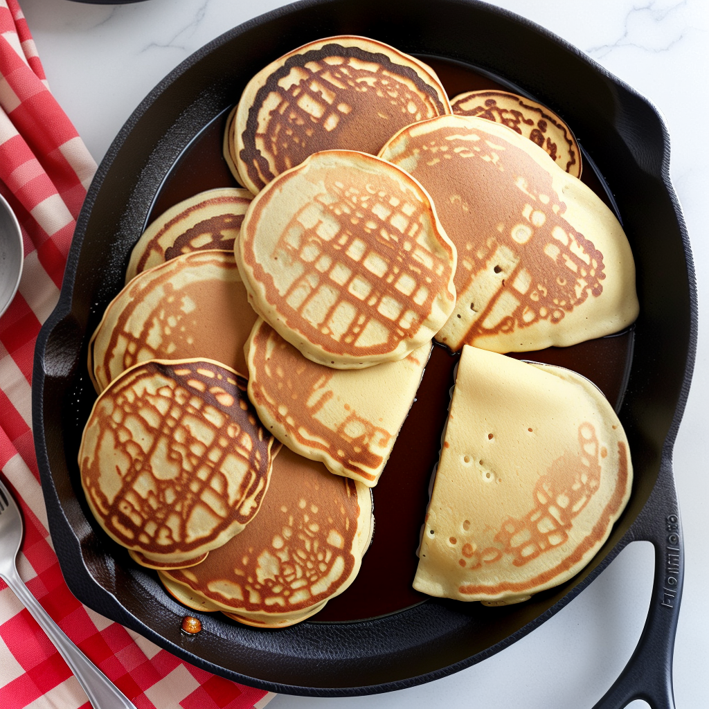 pancakes in a cast iron skillet