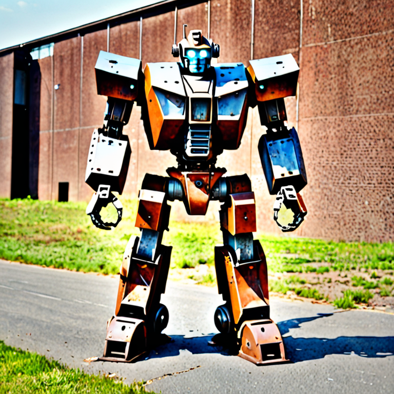 rusty giant iron robot full body