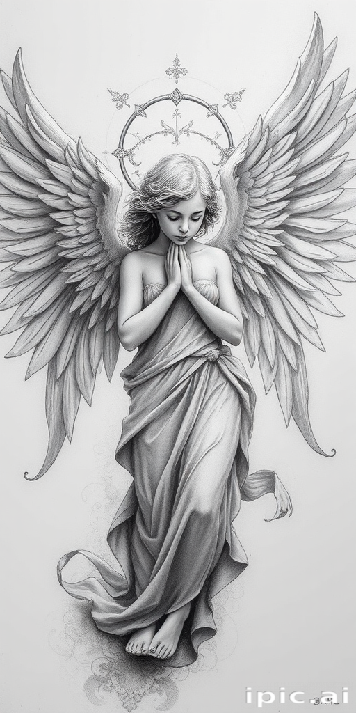 black and white angel drawings