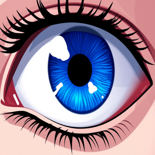 Illustration of a stylized eye with a vibrant blue iris and a glossy, reflective surface, high resolution, 50mm lens, f/2.8 aperture, shallow depth of field, soft lighting, digital art.
