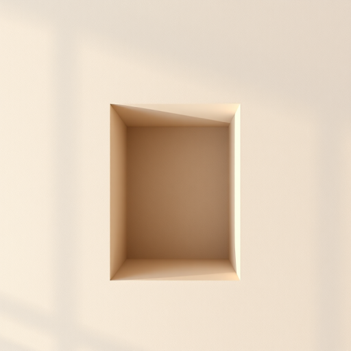 create a hyper-realistic 3D rendering of a square recess in a textured beige wall with soft lighting, 35mm lens, f/8 aperture, ISO 100, top-down view, DSLR camera